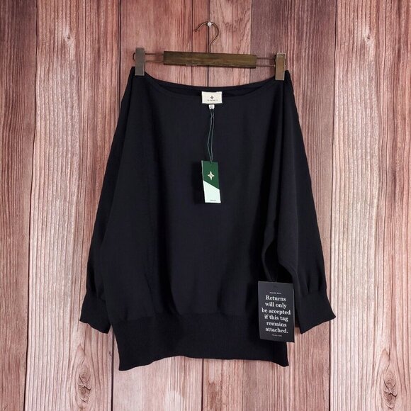 NWT Tuckernuck Womens Size XL Black Wide Neck Valencia Sweater Rayon Nylon - Picture 2 of 16